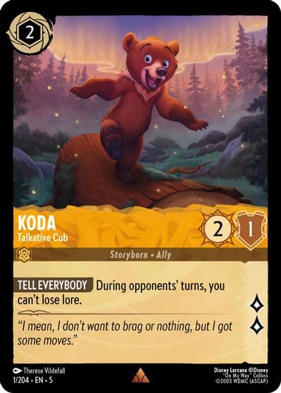 Koda Talkative Cub Shimmering Skies Lorcana card