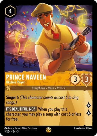 Prince Naveen Ukulele Player Shimmering Skies Lorcana card