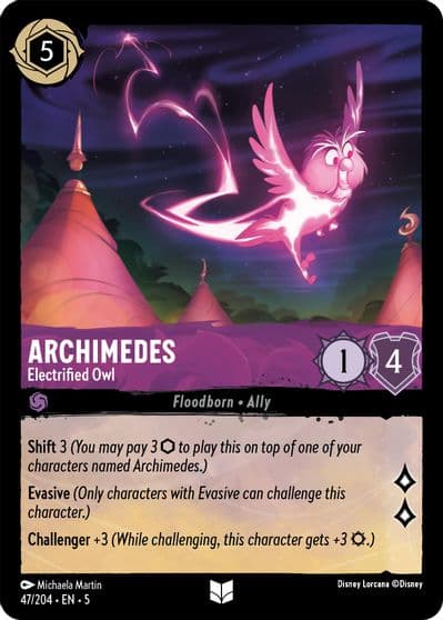 Archimedes Electrified Owl Shimmering Skies Lorcana card