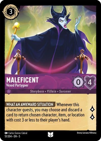 Maleficent Vexed Partygoer Shimmering Skies Lorcana card