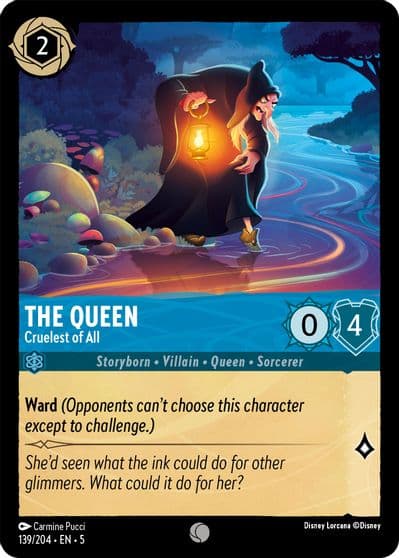The Queen Cruelest of All Shimmering Skies Lorcana card