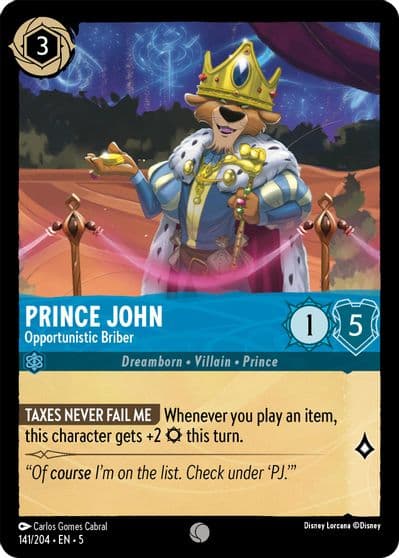 Prince John Opportunistic Briber Shimmering Skies Lorcana card