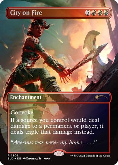 City on Fire Rainbow Foil Secret Lair Drop Series Magic card