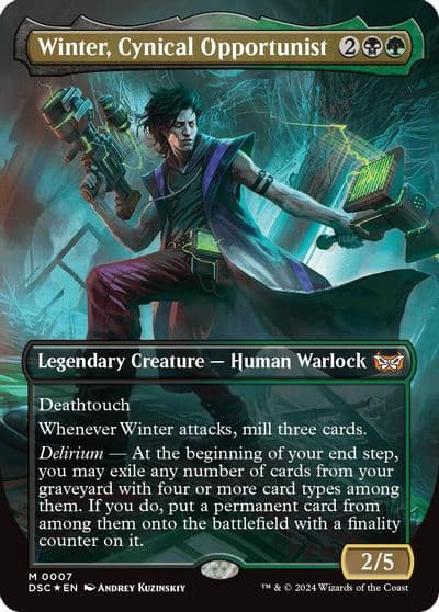 Winter Cynical Opportunist Borderless Commander: Duskmourn: House of Horror Magic card