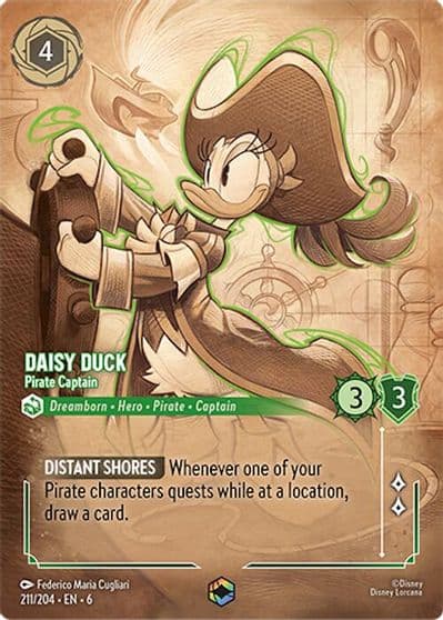 Daisy Duck Pirate Captain Enchanted Azurite Sea Lorcana card