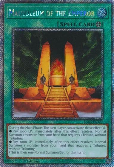 Mausoleum of the Emperor Platinum Secret Rare Quarter Century Bonanza Yu-Gi-Oh! card