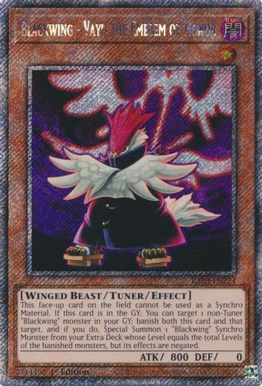 Blackwing Vayu the Emblem of Honor Platinum Secret Rare Quarter Century Bonanza Yu-Gi-Oh! card