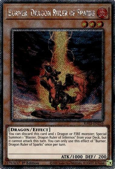 Burner Dragon Ruler of Sparks Platinum Secret Rare Quarter Century Bonanza Yu-Gi-Oh! card