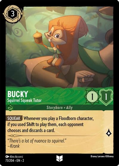 Bucky Squirrel Squeak Tutor Errata Version Rise of the Floodborn Lorcana card