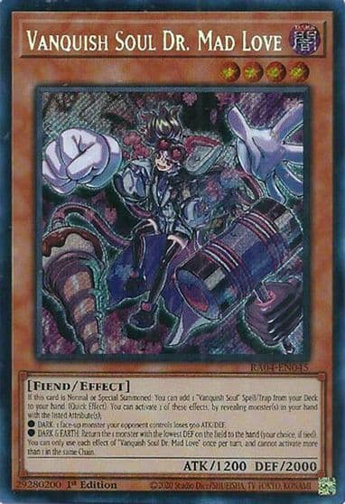 Vanquish Soul Dr Mad Love Secret Rare Quarter Century Stampede Yu-Gi-Oh! card