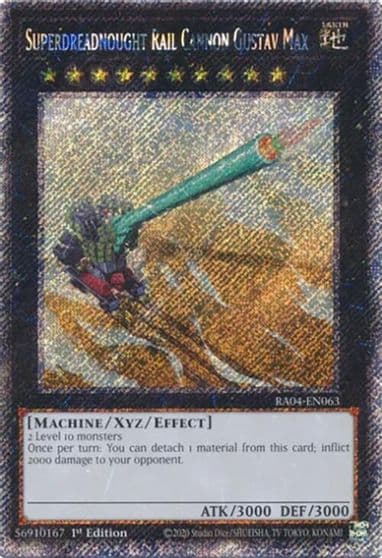 Superdreadnought Rail Cannon Gustav Max Platinum Secret Rare Quarter Century Stampede Yu-Gi-Oh! card