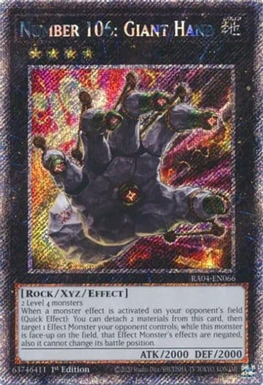 Number 106 Giant Hand Platinum Secret Rare Quarter Century Stampede Yu-Gi-Oh! card