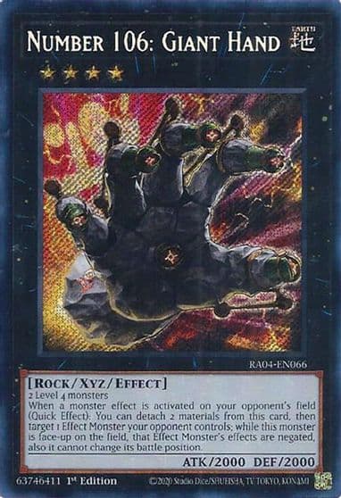 Number 106 Giant Hand Secret Rare Quarter Century Stampede Yu-Gi-Oh! card