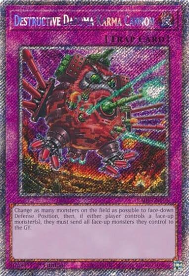 Destructive Daruma Karma Cannon Platinum Secret Rare Quarter Century Stampede Yu-Gi-Oh! card
