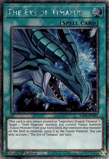 The Eye of Timaeus Platinum Secret Rare Quarter Century Stampede Yu-Gi-Oh! card