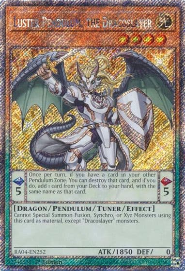 Luster Pendulum the Dracoslayer Platinum Secret Rare Quarter Century Stampede Yu-Gi-Oh! card