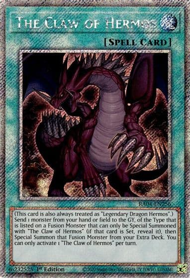 The Claw of Hermos Platinum Secret Rare Quarter Century Stampede Yu-Gi-Oh! card