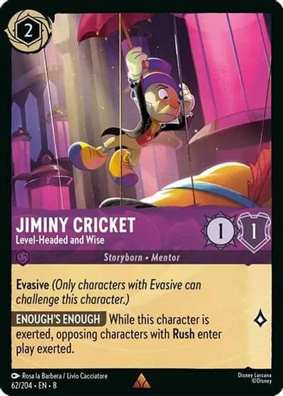 Jiminy Cricket Level Headed and Wise Reign of Jafar Lorcana card