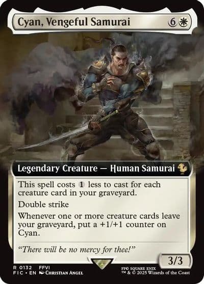Cyan Vengeful Samurai Extended Art Commander: FINAL FANTASY Magic card
