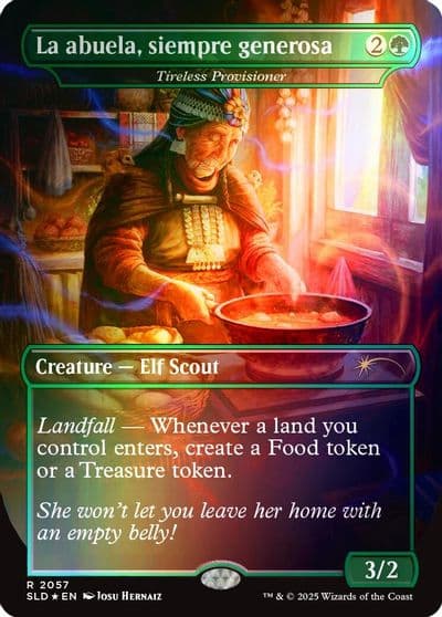 La abuela siempre generosa Tireless Provisioner Rainbow Foil Secret Lair Drop Series Magic card