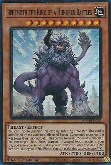 Behemoth the King of a Hundred Battles Super Rare Justice Hunters Yu-Gi-Oh! card