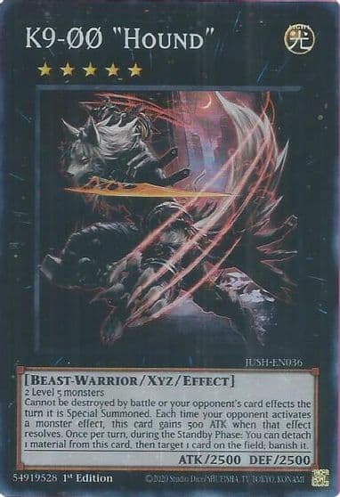 K9 00 Hound Super Rare Justice Hunters Yu-Gi-Oh! card