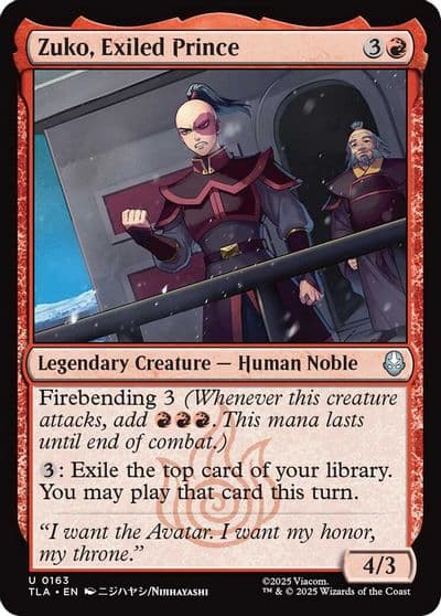Zuko Exiled Prince Avatar: The Last Airbender Magic card