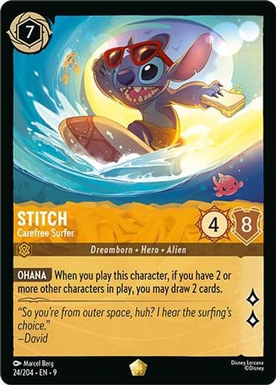 Stitch Carefree Surfer Fabled Lorcana card