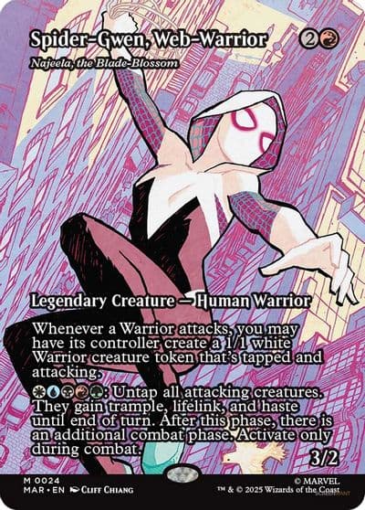 Spider Gwen Web Warrior Najeela the Blade Blossom Borderless Marvel Universe Eternal-Legal Magic card