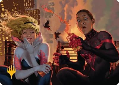 Heroes Hangout Art Card Gold Stamped Planeswalker Symbol Art Series: Marvel's Spider-Man Magic card