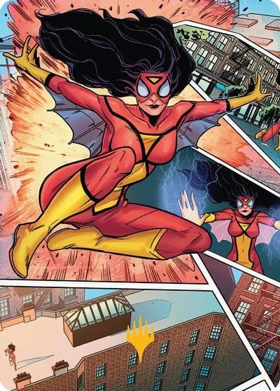 Spider Woman Stunning Savior Art Card Gold Stamped Planeswalker Symbol Art Series: Marvel's Spider-Man Magic card