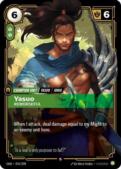 Yasuo Remorseful Origins Riftbound card