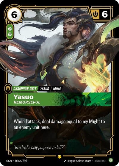 Yasuo Remorseful Alternate Art Origins Riftbound card