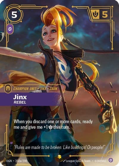 Jinx Rebel Alternate Art Origins Riftbound card