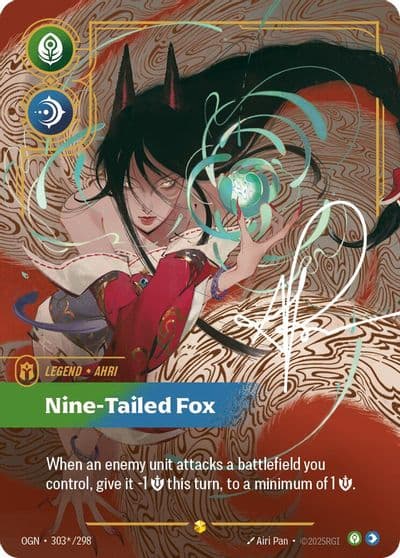 Ahri Nine Tailed Fox Signature Origins Riftbound card