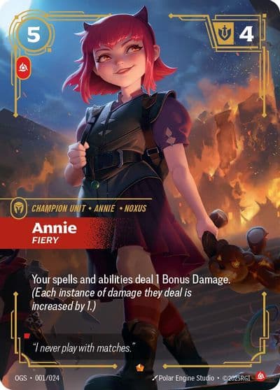 Annie Fiery Origins: Proving Grounds Riftbound card