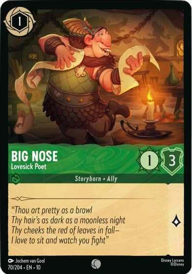 Big Nose Lovesick Poet Whispers in the Well Lorcana card