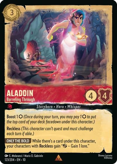 Aladdin Barreling Through Whispers in the Well Lorcana card