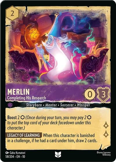 Merlin Completing His Research Whispers in the Well Lorcana card