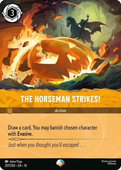 The Horseman Strikes Epic Whispers in the Well Lorcana card