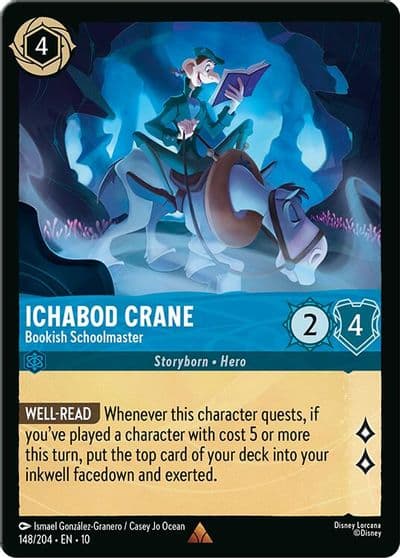 Ichabod Crane Bookish Schoolmaster Whispers in the Well Lorcana card