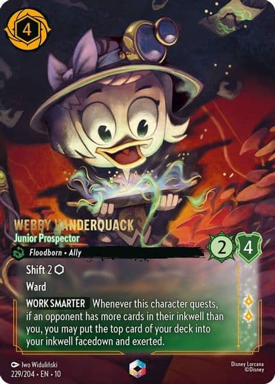 Webby Vanderquack Junior Prospector Enchanted Whispers in the Well Lorcana card