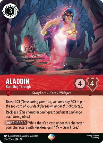 Aladdin Barreling Through Epic Whispers in the Well Lorcana card