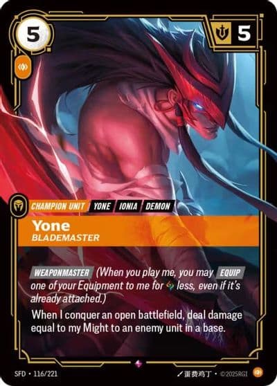 Yone Blademaster Spiritforged Riftbound card