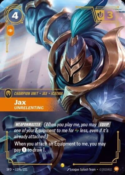 Jax Unrelenting Alternate Art Spiritforged Riftbound card
