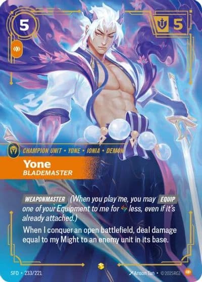 Yone Blademaster Overnumbered Spiritforged Riftbound card