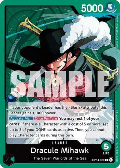 Dracule Mihawk OP14 020 The Azure Sea's Seven One Piece card
