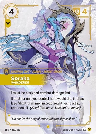 Soraka Wanderer Overnumbered Spiritforged Riftbound card