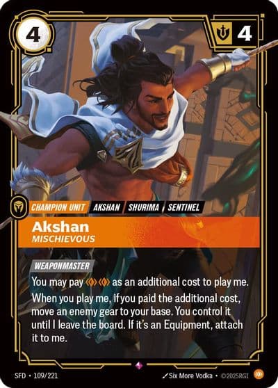 Akshan Mischievous Spiritforged Riftbound card