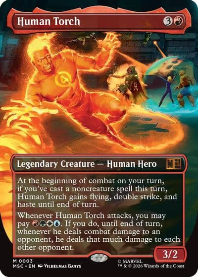 Human Torch Borderless Commander: Marvel Super Heroes Magic card